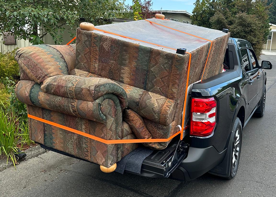 getting rid of couch by using a pickup truck